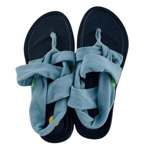 Sanuk Womens Yoga Sling 2 Sandals Size 7 Blue Fabric Straps Rubber Outsole